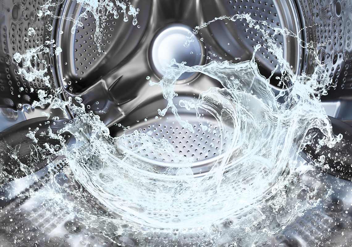 Inside view of washing machine with water